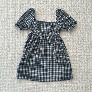 Blue and White Puff Sleeve Smocked Midi Dress